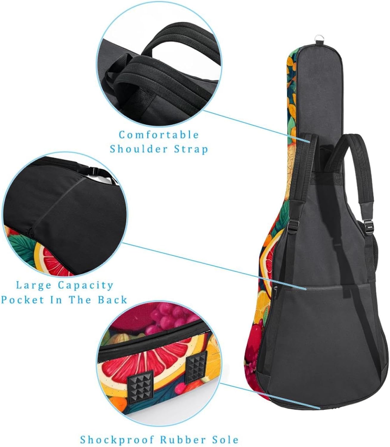 Acoustic Guitar Gig Bag 1 cm Thick Padding, Waterproof Electric Guitar Bag 40-42 Inch Guitar Case Backpack with Dual Shoulder Strap, Art Fruits Pattern