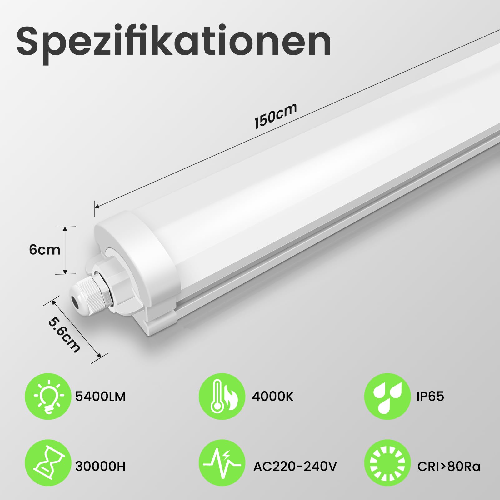 ALUSSO 2 Stück LED Feuchtraumleuchte 150CM,4000K IP65 für Garage