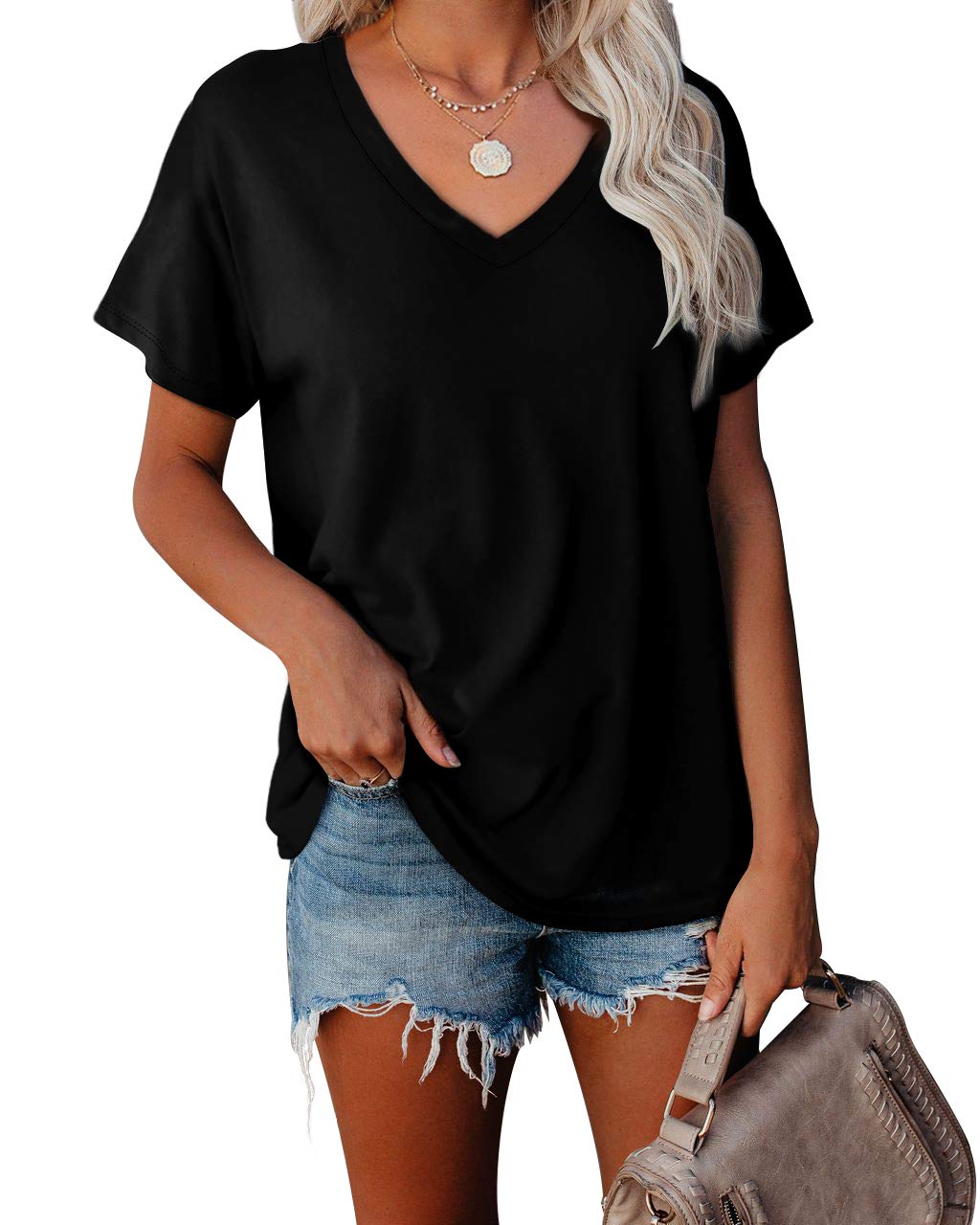 T Shirts for Women V Neck Summer Color Block Tops