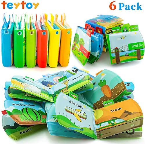 Baby Bath Books, 6Pack Nontoxic Fabric Baby Bath Books Early Education Bathtub Toys Activity Waterproof Baby Books for Toddler, Infants and Kids Perfect for Baby Shower