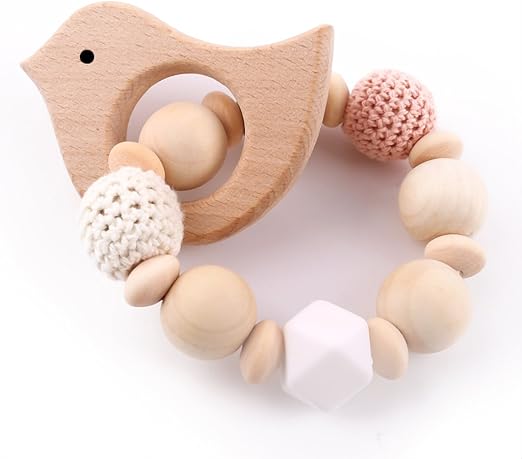 Best For Baby Jouet De Bebe Hochet Anneau Dentition Bois Montessori Perles De Silicone Bebe Teether Animal Pendentif Diy Bracelet Bijoux Jouets Sensoriels Cadeau Amazon Fr Bebe Et Puericulture