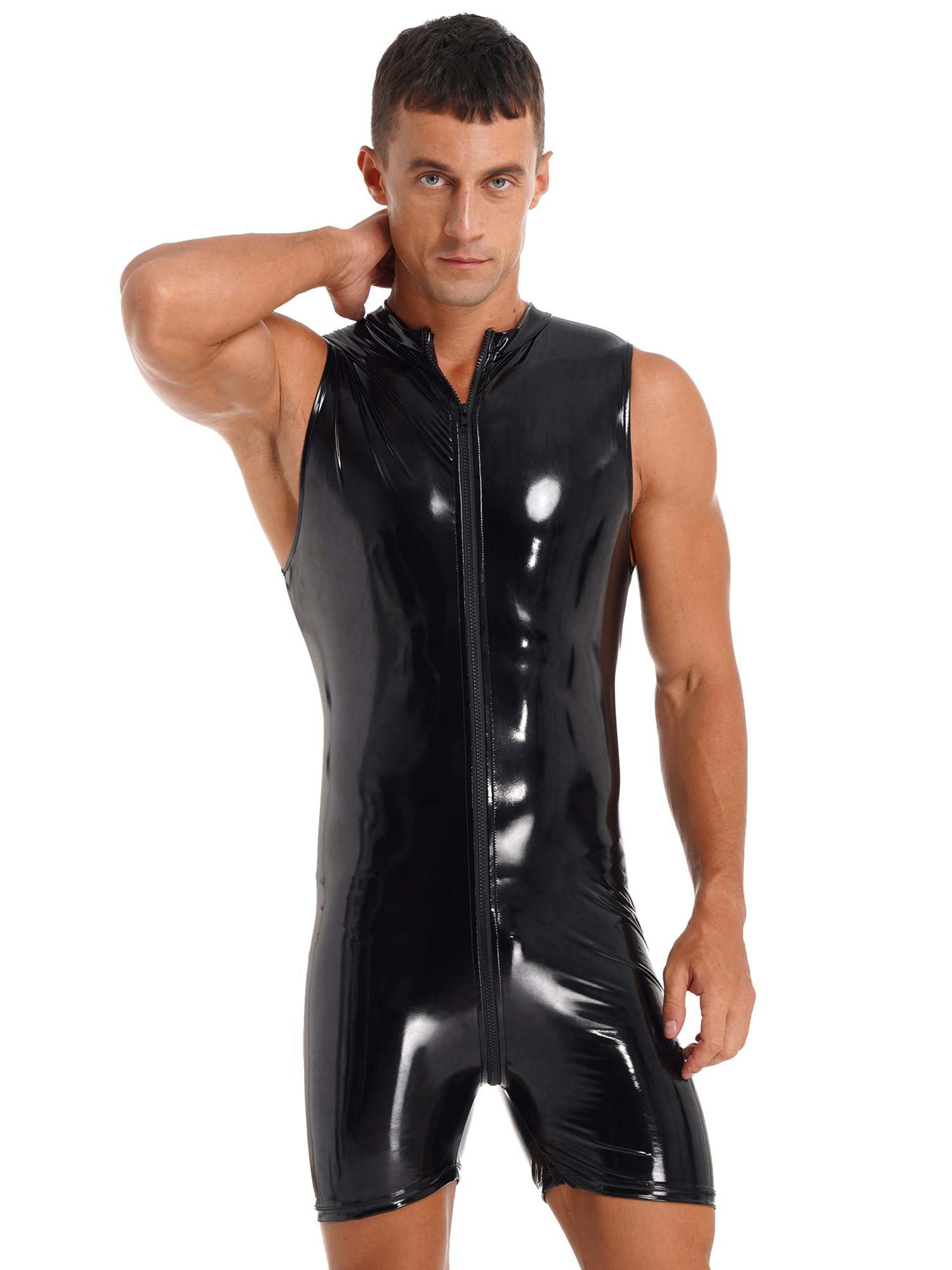 Doomiva Catsuit en Cuir Sexy Hommes Gilet en Latex de Conception PU Zipper Homme Vêtements de Gilet de Fête Body de Club