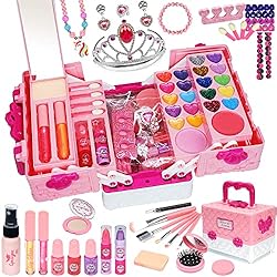Kids Makeup Kit for Girl – 57 PCS Safe and Washable Makeup for Kids, Real Girls Makeup Kit, Toddler Makeup Kit with…