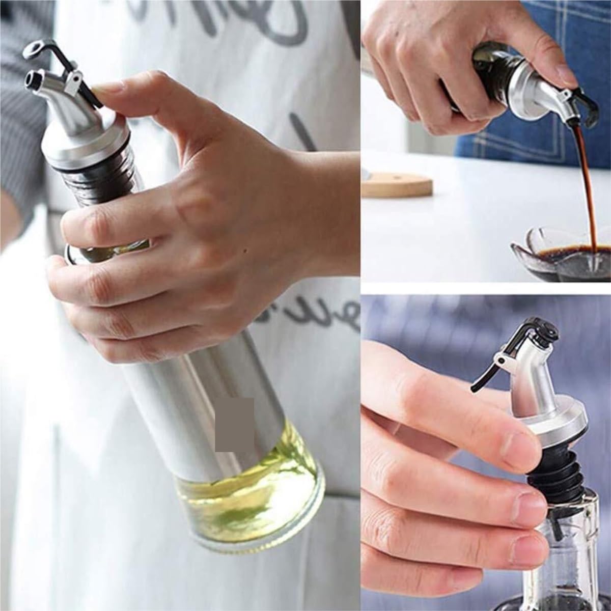 Juego de 5 dispensadores de aceite de vidrio y botellas de vinagre, elegante dispensador de condimentos para cocina, juego perfecto de aceite de oliva y vinagre para cocinar y aderezar ensaladas