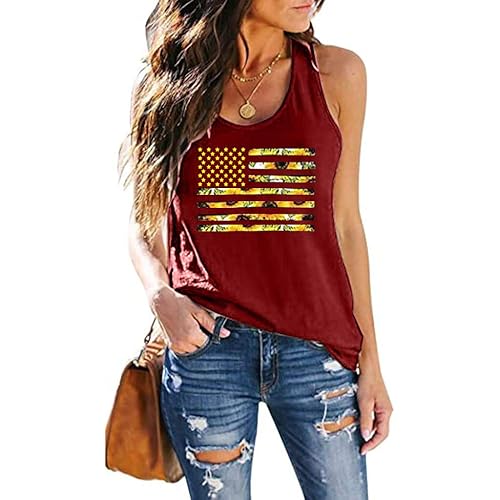 Vedolay Women Tank Tops, Womens Crop Camouflage Top Fashion Printed Shirts Sleeveless Workout Blouse Loose Vest Soft Flag Tee