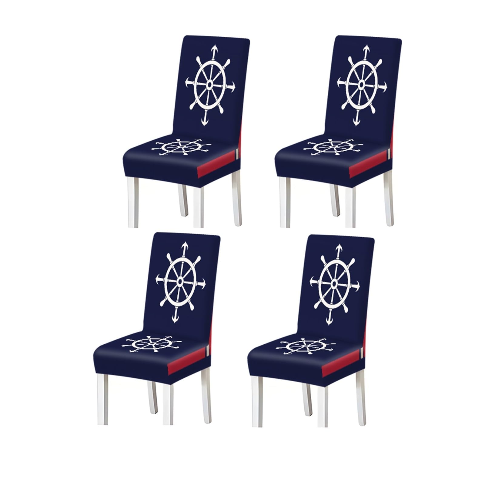 FZJKGH Nautical Helm Dining Chair Covers Set Of 2/4/6, Stretch Washable High Back Chair Covers, Navy Blue Coastal Print Removable Stretch Slipcovers for Dining Chairs(4PCSChair cover)