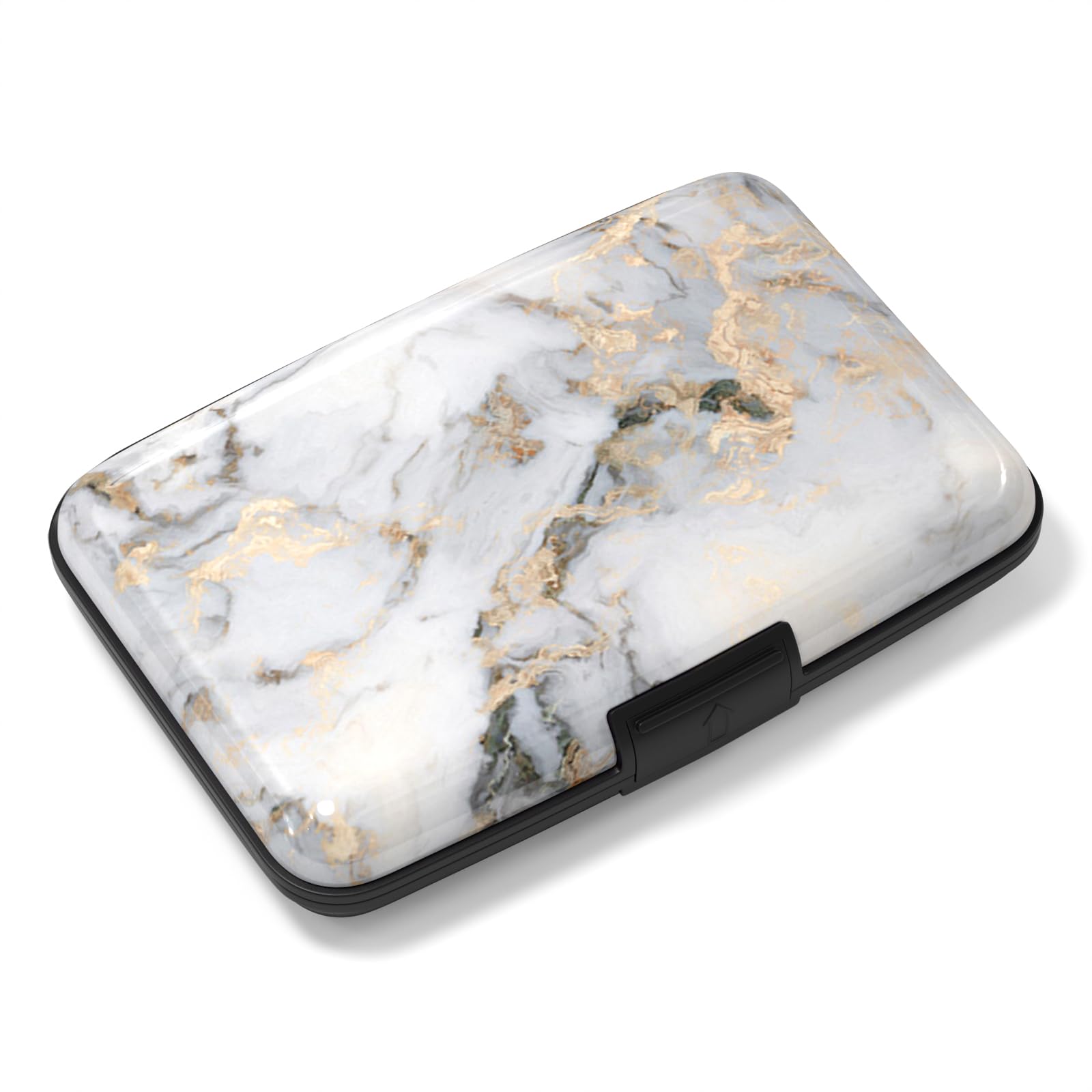 Rimilak Aluminuml Credit Card Holder, Mini Credit Card Wallet RFID Blocking Slim Metal Hard Case for Women Men, White Mable