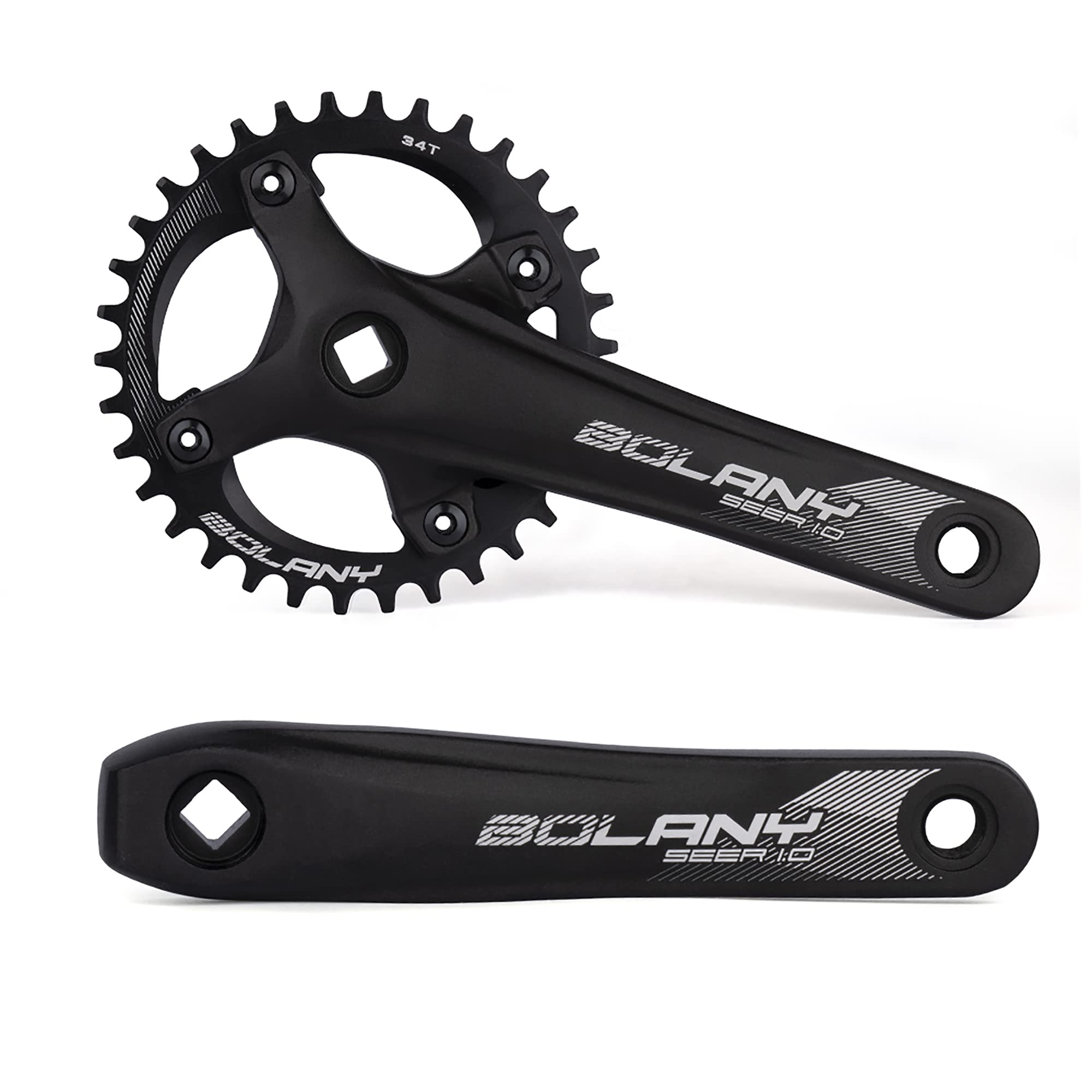 BOLANY Pédalier carré conique 104BCD pour VTT 170 mm avec plateau rond et pédalier 32T/34T/36T/38T/40T/42T