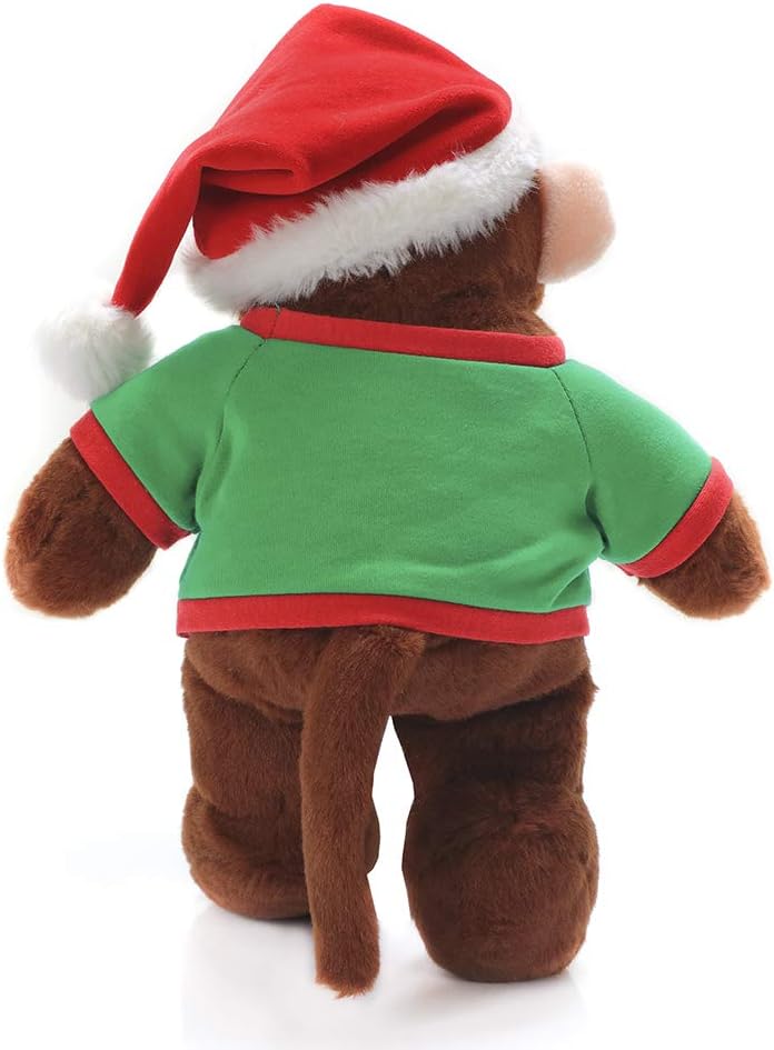 Plushland Soft Plush Animal 12 Inch, Stuffed Animal Holiday Toys Gift with Hat and Matching Red Shirt - Great Present for Christmas (Monkey)