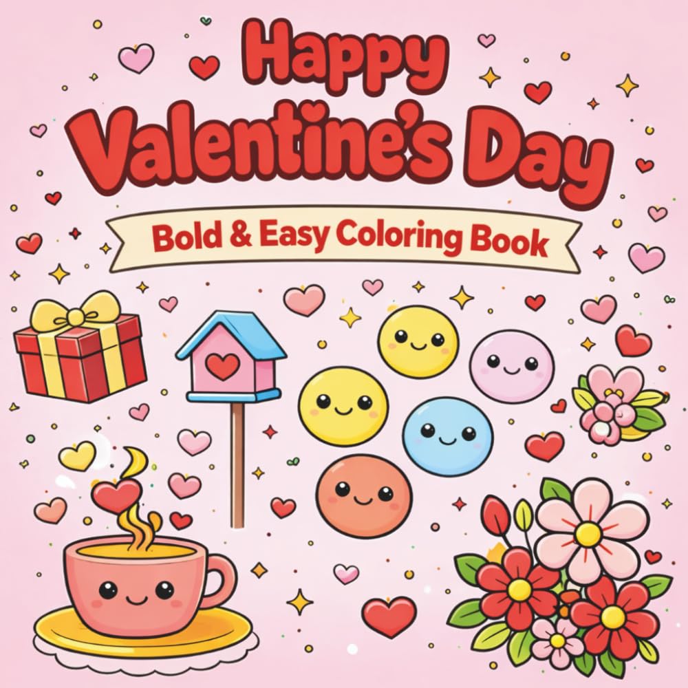 Happy Valentine's Day: Bold & Easy Coloring Book for all ages