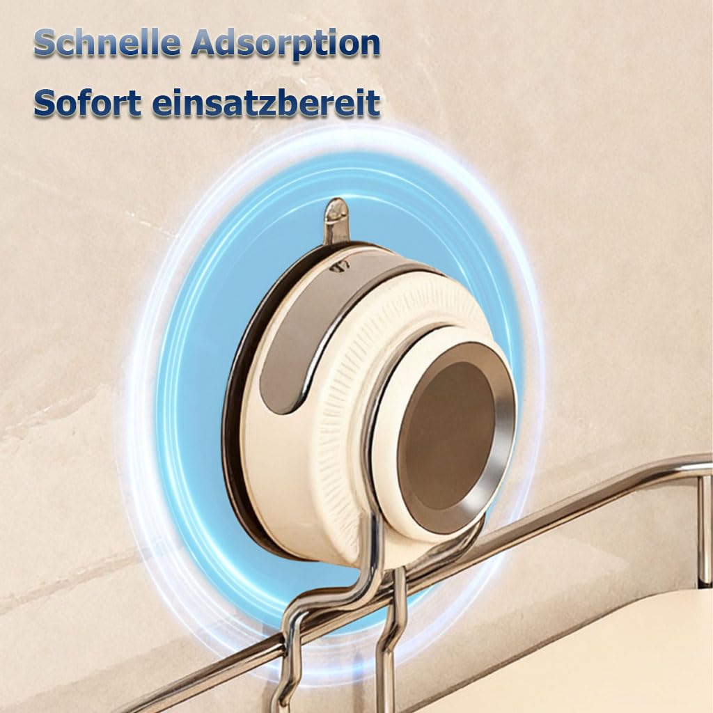 Duschablage Ohne Bohren mit Saugnapf, Eckregal Badezimmer Organizer mit Haken, Wandregal für 90° Ecken, Ablage Bad Shampoo Halterung für Dusche,2etage
