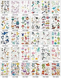 Zuya 30 Sheets Luminous Tattoo Stickers,Kid Temporary Unicorn Fake Tattoos Dinosaur Pirate Unicorn Mermaid Sticker for Kids Party Gift