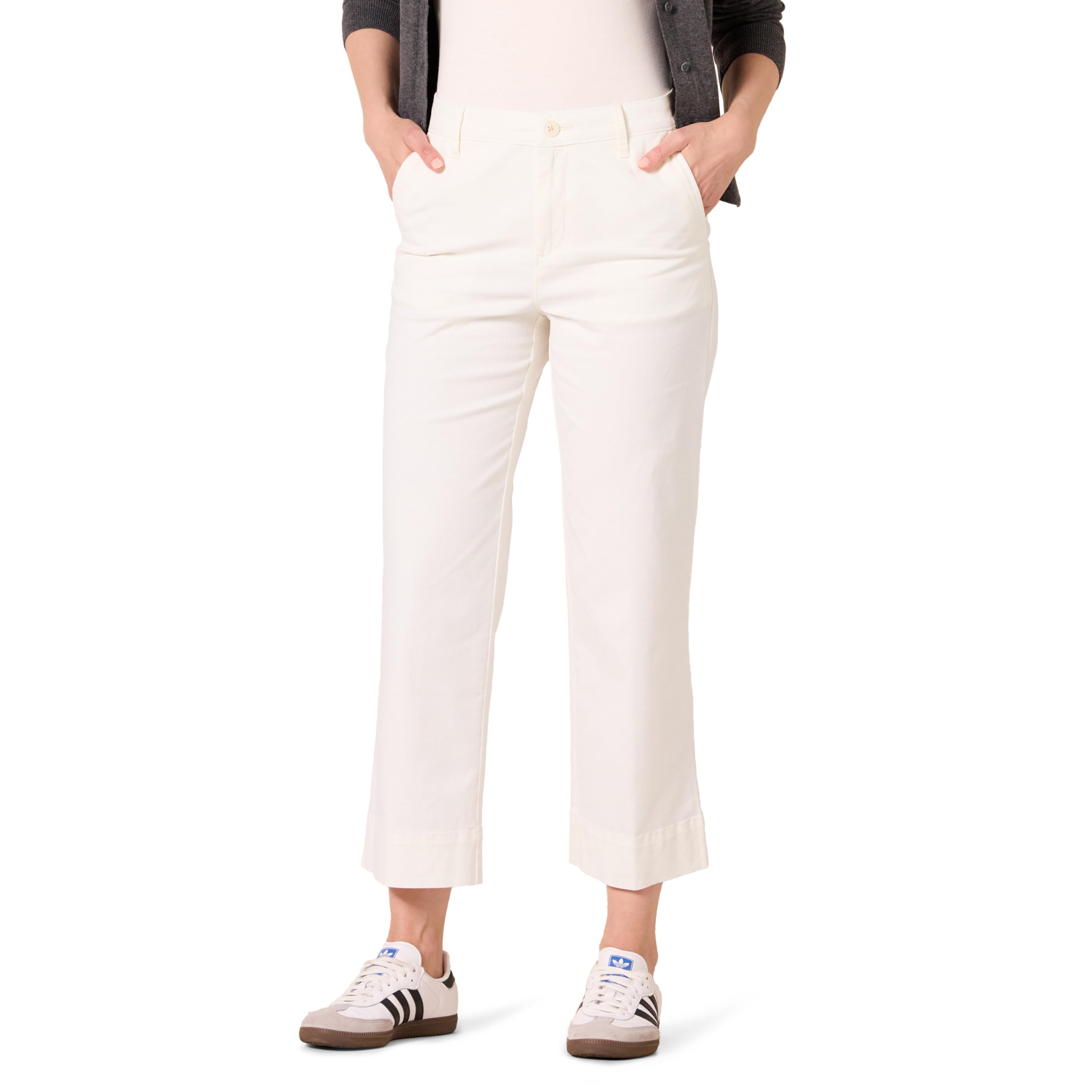 Amazon Essentials Donna Pantaloni kaki a gamba larga slim a vita alta alla caviglia
