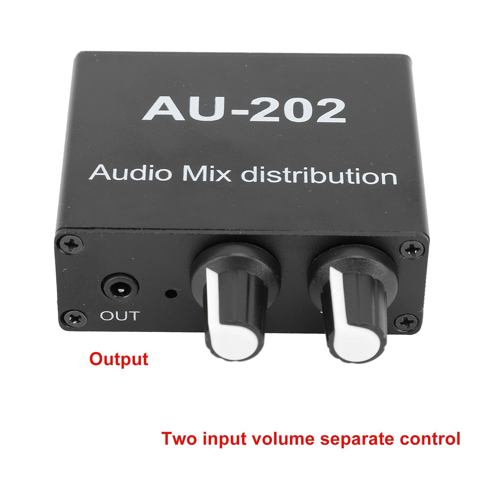 Stereo Distributor Mixer, DC 5?24V 3.5mm Metal Construction Small Sound Amplifier Mixer 2 in 2 Out Portable Low Noise Independent Volume Control for Speaker