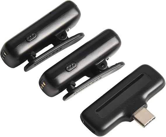 Professional J13 Wireless Lavalier Microphone Dual Clip On Mic with Charging Case Noise Cancelling for iPhone for android Vlog Streaming Video Recording Black 4.5x1.8x6.5CM
