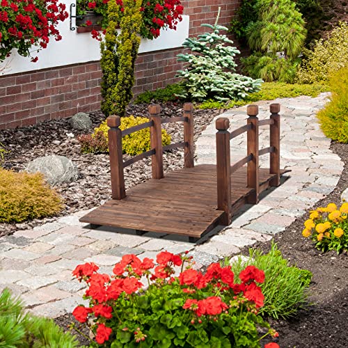 Vingli 5 Ft Garden Bridge, Classic Wooden Arch With Safety Rails Stained Finished Footbridge thumb #5