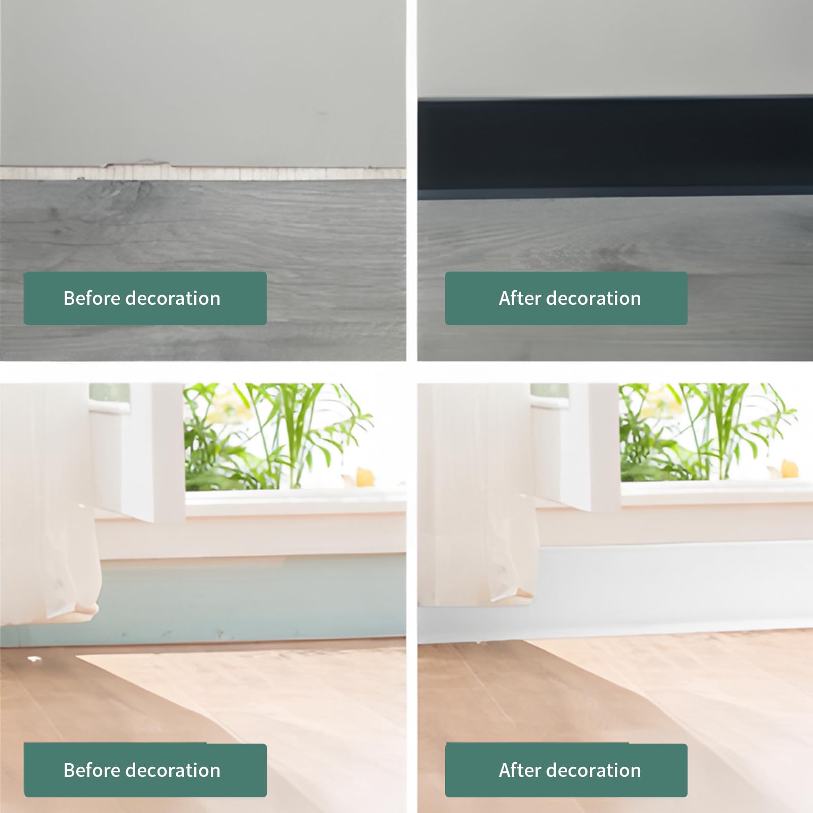 Zócalo Blando Blanco Autoadhesivo, 4/6M Rodapie PVC Adhesivo Zocalo Cocina Rodapies Autoadhesivo Rodapié Plegable Cinta Para Cocina Baño (negro, 6m)