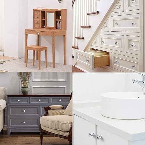 Miniatura 5 de 10 pomos de cristal para gabinete, 1.181 in con forma de diamante, manijas de cajón de cristal blanco transparente para armarios de cocina,