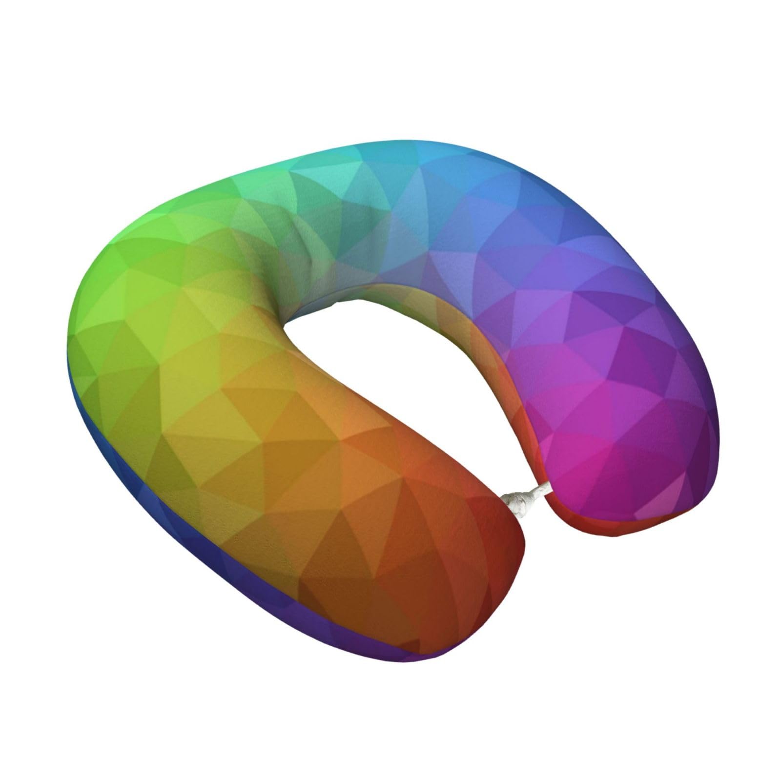 LKYMOH Multicolor Polygonal Which Consist Triangles Rainbow, Travel Neck Pillow U-Shaped Memory Neck Support Soft Comfortable With Washable Cover For Airplane Car Traveling and Office