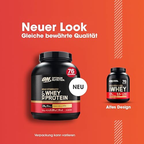 Optimum Nutrition Gold Standard 100% Whey Proteine in polvere per lo Sviluppo e il Recupero Muscolare con Glutammina e Aminoacidi BCAA Naturali, Gusto Crema di Vaniglia Francese, 76 Dosi 2,28 kg - 2