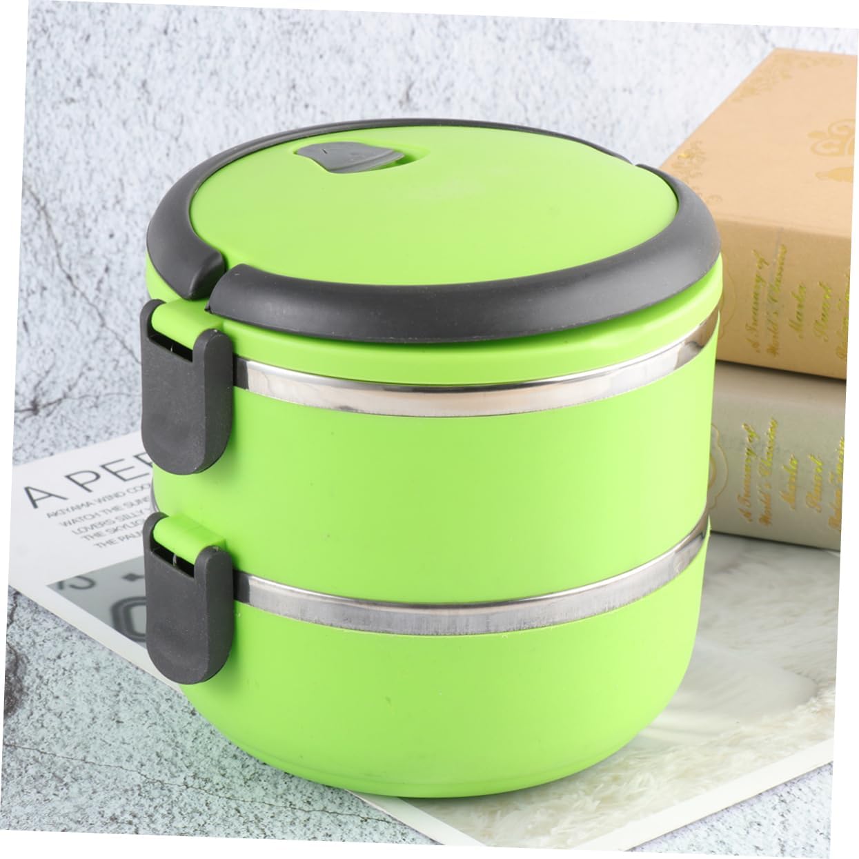 EKsma Insulated Stainless Steel Lunch Box Container Green Food Storage Box with Sealing for Meal Prep and Travel Compact Design Arched Handle for Easy
