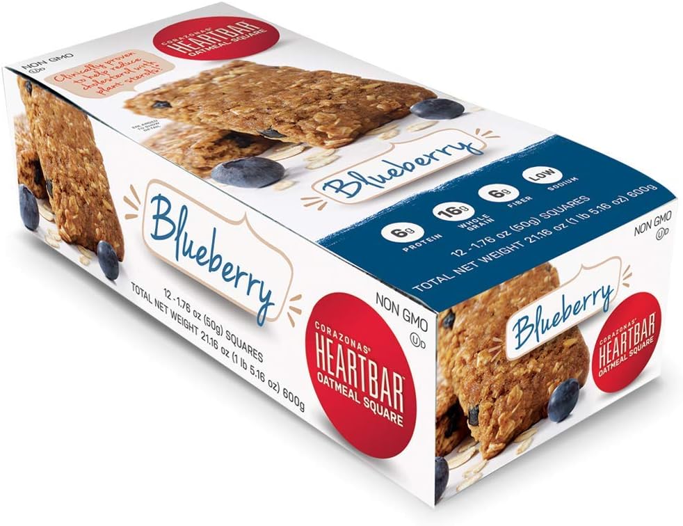 Corazonas Heartbar Oatmeal Square, Blueberry, 1.76 Ounce (Pack of 12)