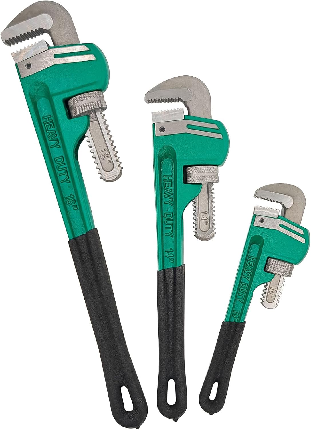 Heavy Duty Pipe Wrench Set 3PCS (10", 14", 18"), Adjustable Straight Jaw Plumbing Wrench, Durable Cast steel Body with Non-Slip Grip, for Plumbers, Home, Pipeline, Auto Repair