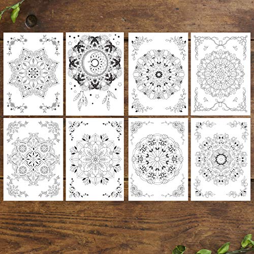 8 Count | Adult Coloring Cards With Envelopes | Art Therapy | Flower Mandala Art | Thank You Cards | Birthday Cards | Creativity And Relaxation #TOP3