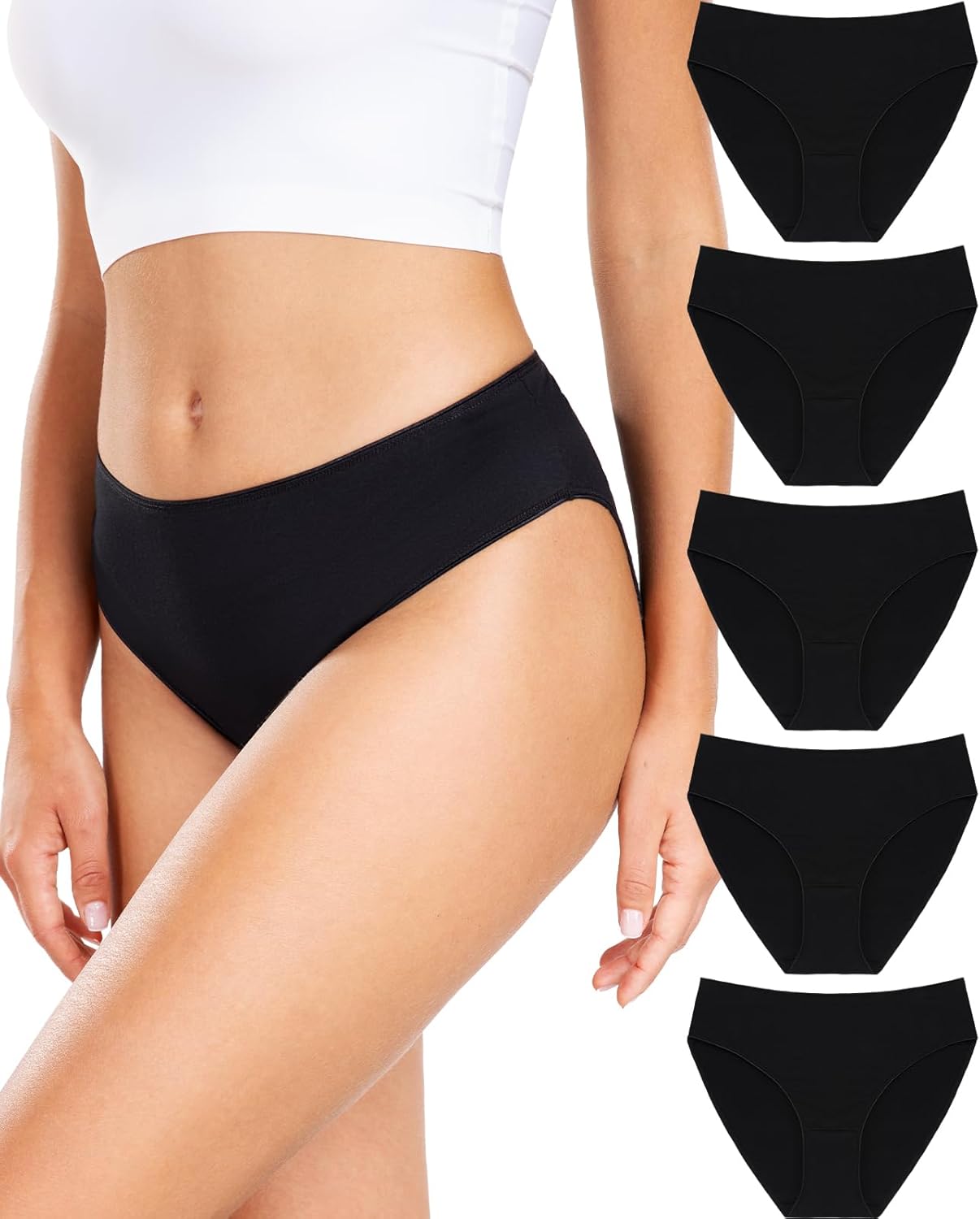 RHYFF Womens Underwear Cotton High Cut Panties Comfort Bikini Panty Stretch Hipster Underpants Breathable Ladies Briefs S-XXL