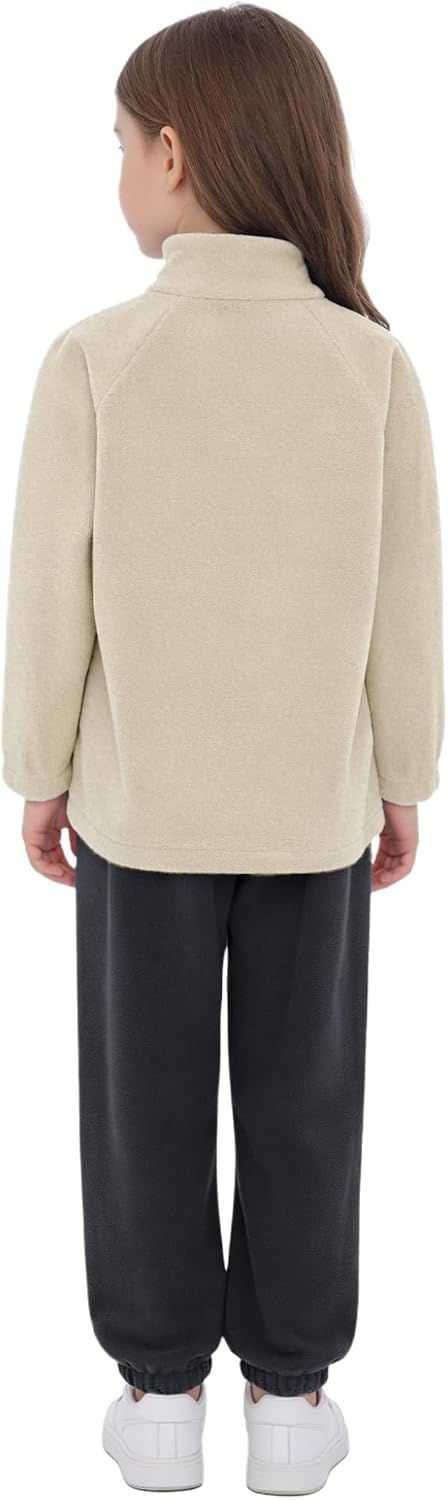 Kids Girls Fleece Sweatsuit Stand Collar Full Zipper Jacket with Jogger Pants Winter Warm Set