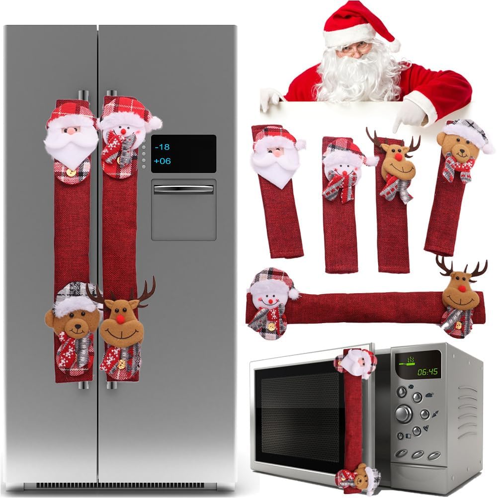 Operitacx 8pcs Christmas Refrigerator Handle Covers, Refrigerator Door Handle Covers Kitchen Appliance for Christmas Decorations Fridge Microwave Stove Oven Dishwasher