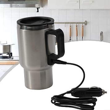 12V Heated Travel Mug, 500ML Stainless Steel Electric Coffee Cup with Vacuum Insulation, Portable Car for kettle for Road Trips and Office Use, Fits Most Cup Holders