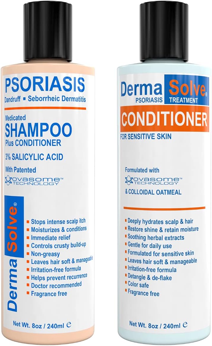 Scalp Psoriasis & Dandruff free Medicated Shampoo with Conditioner, Ultimate Seborrheic Dermatitis Treatment for Itchy, Flakey Scalp, Soothing & Moisturizing Relief