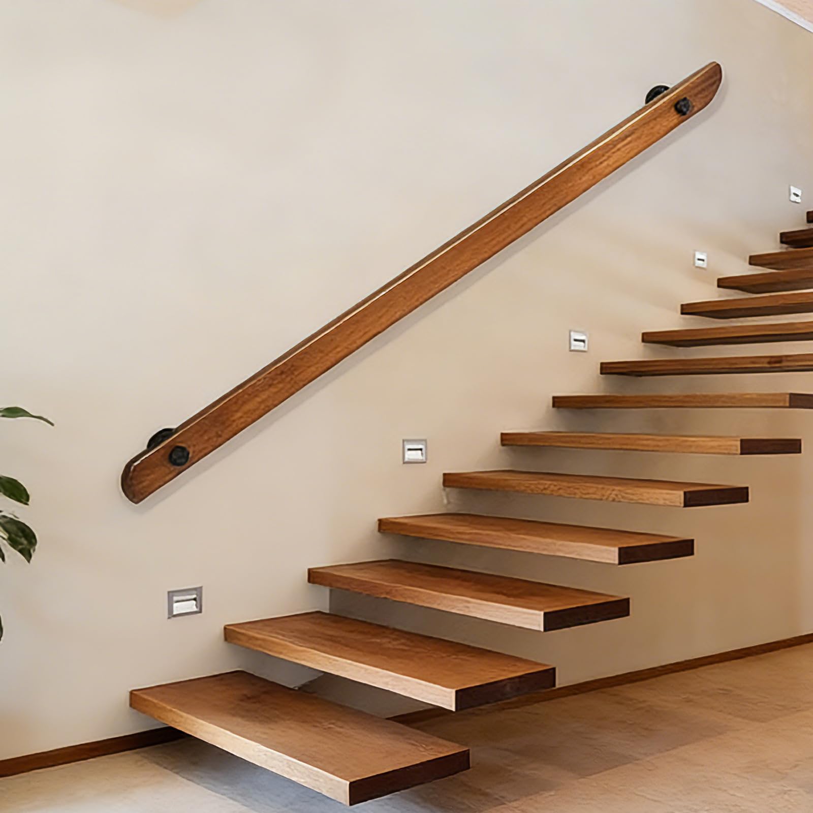 30-600cm Wooden Handrail with Brackets, Non-Slip Stair Railings Support Rod, Against the Wall Elderly and Children's Loft Grab Bar Kit for Indoor Hospital Home (B, 180cm)