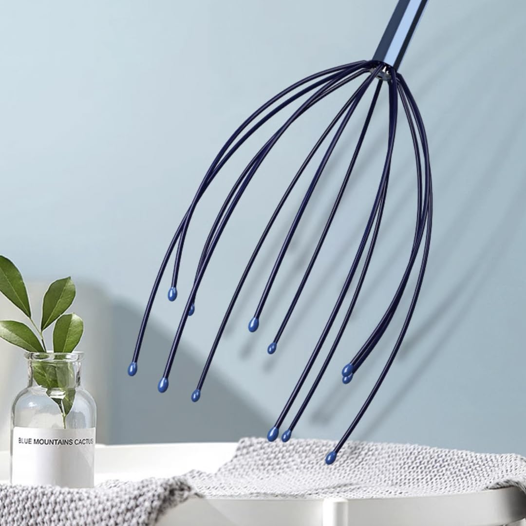 7MD Premium Handheld Scalp Massager, 12 Claw Head & Neck Scratcher for Ultimate Stress Relief, Hair Growth, Enhanced Scalp Circulation, Portable Relaxation & Head Massage for Men & Women (Blue)