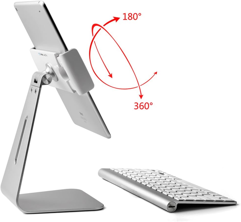 Tablet Holder Stand, Stouch 360° Rotatable Aluminum Desktop Holder Mount Compatible for 7-13 inch Galaxy Tab S8, iPad Pro/Air/Mini,Nexus, Surface Pro 4 Kiosk POS Silver