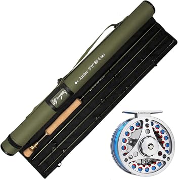 AnglerDream Archer Fly Fishing Rod and Reel Combo 3/4/5/6 7/8 WT Fly Fishing Combo 4 Section Fast Action Dark Green Fly Rod Graphite IM 10 / 36T Carbon Fiber