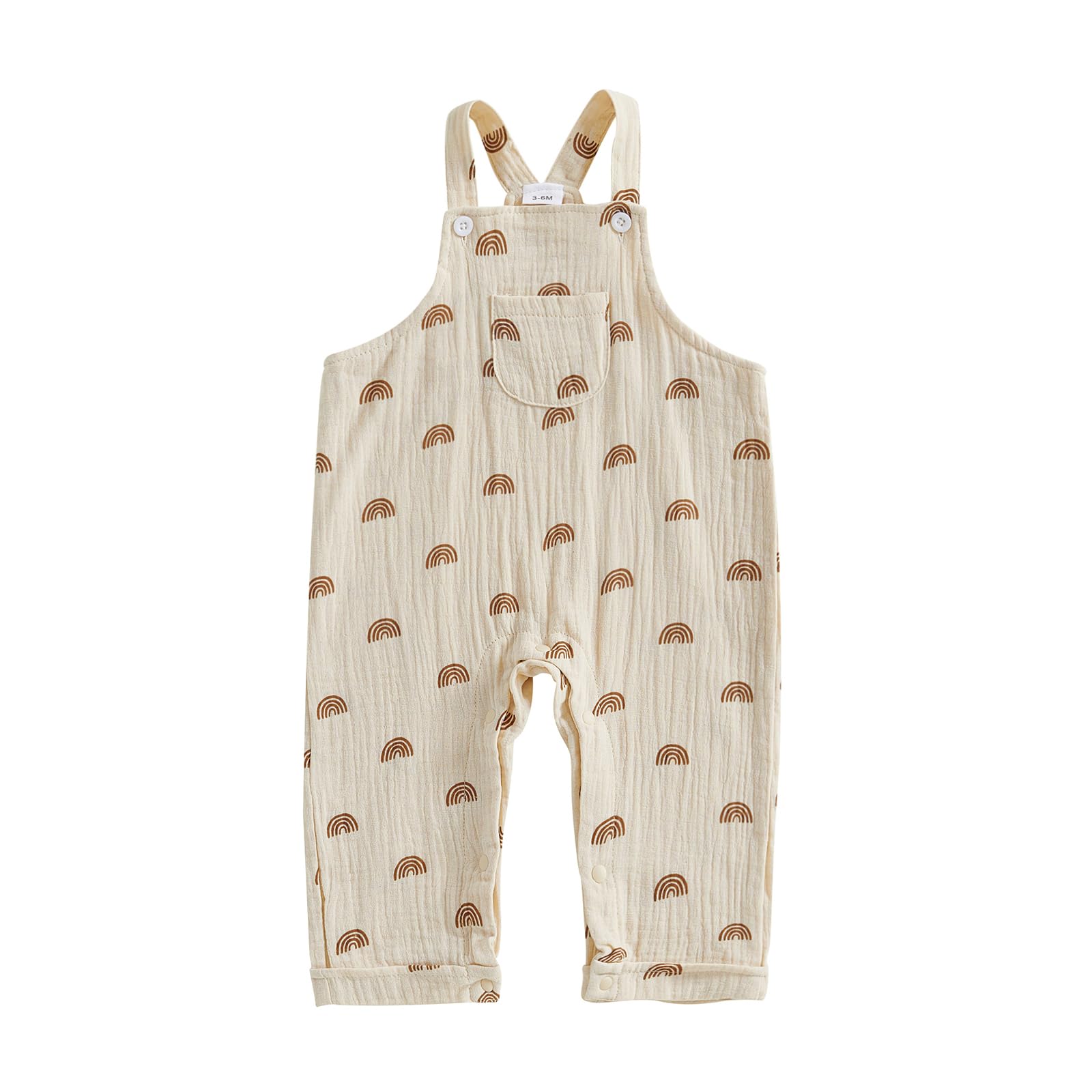 BSaogr Newborn Baby Girls Boys Cotton Gauze Overall Jumpsuit Rainbow Printed Adjustable Suspenders Pants with Front Pocket (Apricot, 12-18 Months)