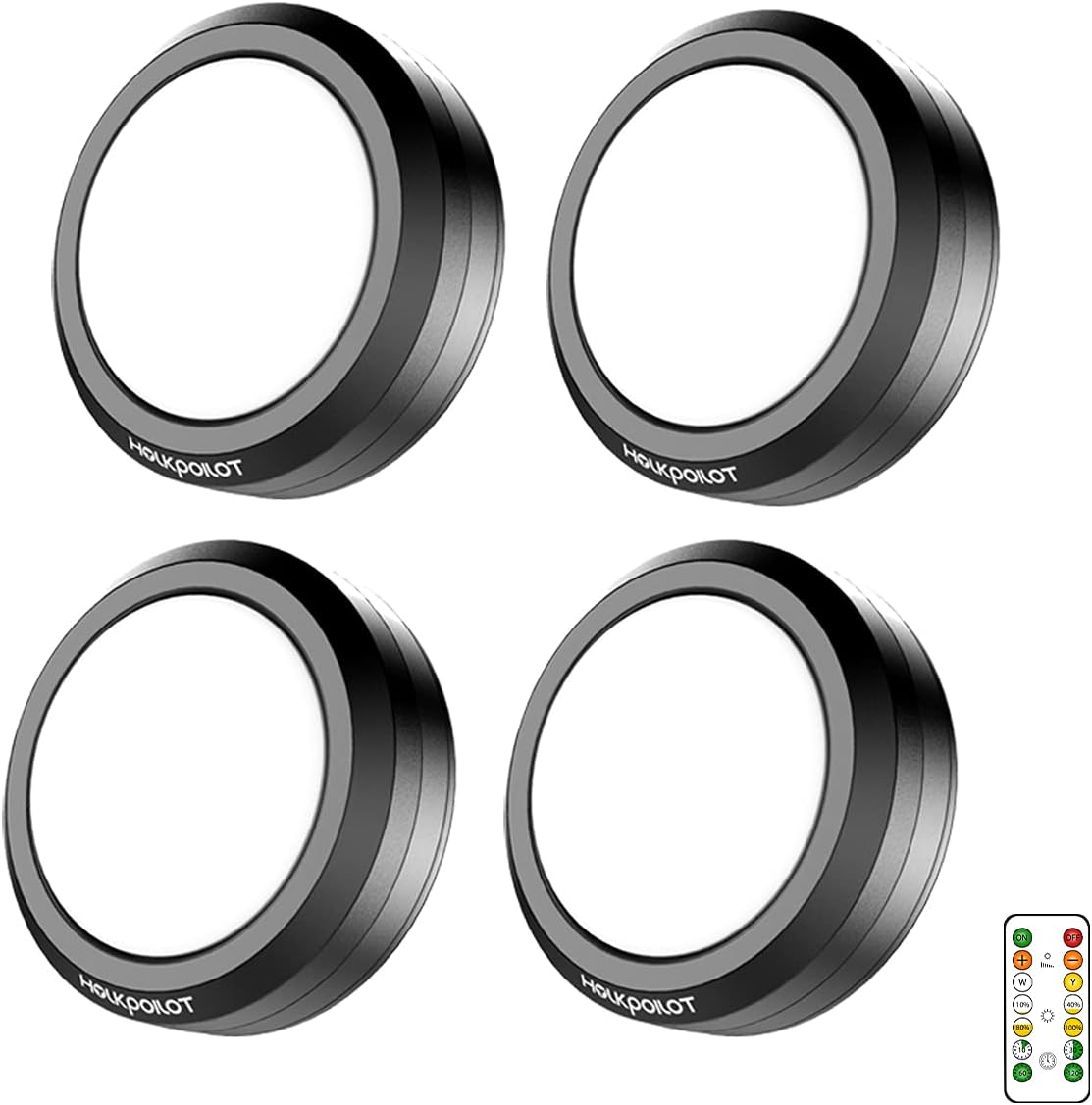 HOLKPOILOT Puck Lights with Remote Control, LED Under Cabinet Lighting, Battery Operated Light, Closet Dimmable Stick On Light (4Pack)