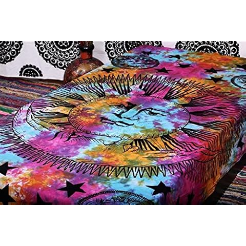 Psychedelic Celestial Sun Moon Stars Tie Dye SOFT Tapestry, Hippie Hippy Wall Hanging, Indian Tapestry, Sun-moon Tapestry, Celestial Tapestr Cover