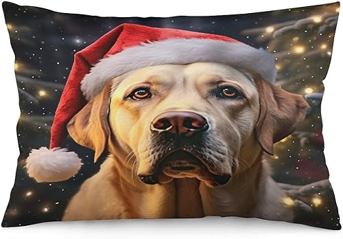 Funda de cojín amarilla de laboratorio de Navidad Labrador súper suave de 12 x 20 pulgadas, linda y divertida para varios perros y amigos, almohadas