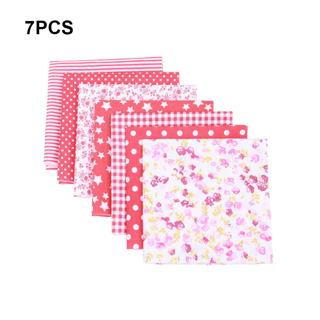 Juego de 5 piezas de 7 piezas de tela de estilo mixto hecho a mano con varios patrones para el hogar, tela con estampado floral, color rojo, 50 x 50 cm