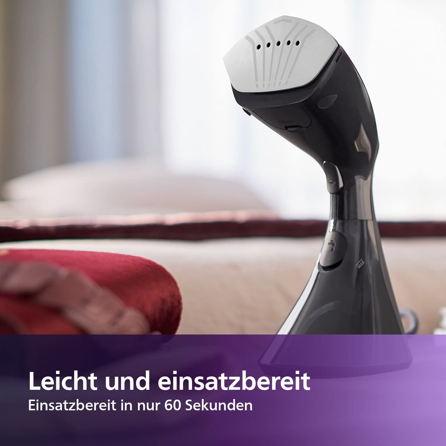 Philips 8000 Series tragbarer Dampfglätter - 1600 W, 32 g / Min Dampf, kompaktes ergonomisches Design, SmartFlow Heizplatte, Schwarz (GC800/80R1) (Generalüberholt)