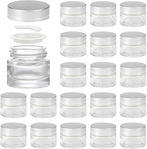 30ml Reusable Makeup Cosmetic Containers 20pc Mini Travel Glass Jars for Lotions, Creams & Balms - Leak-Proof (white)