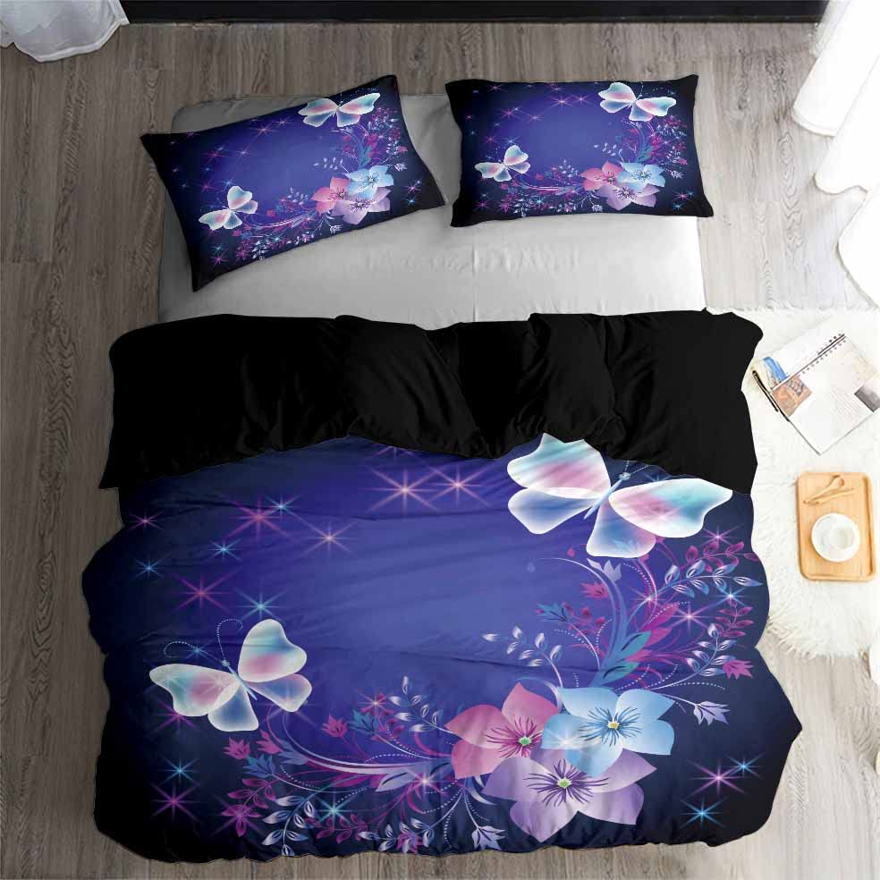 Dekbedovertrek 140 x 200 cm, gouden bloemen, zwart, microvezel met ritssluiting, 1 dekbedovertrek 1 kussensloop 65 x 65 cm
