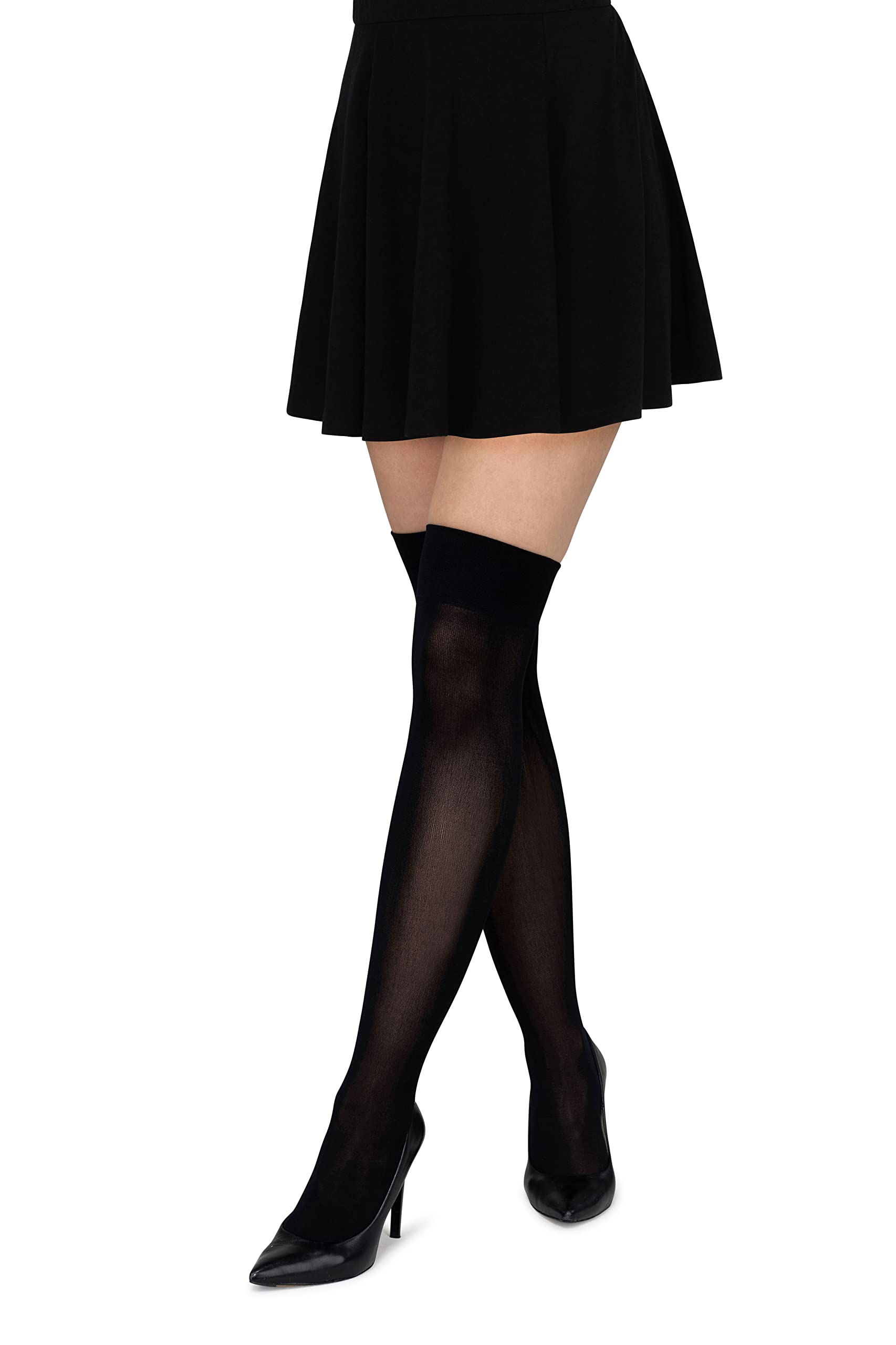 Looksy Women's Black Thigh High Socks Girls Knee High Warm Stocking Long Boot Opaque Over Knee High 100 Den, Nero 1/2