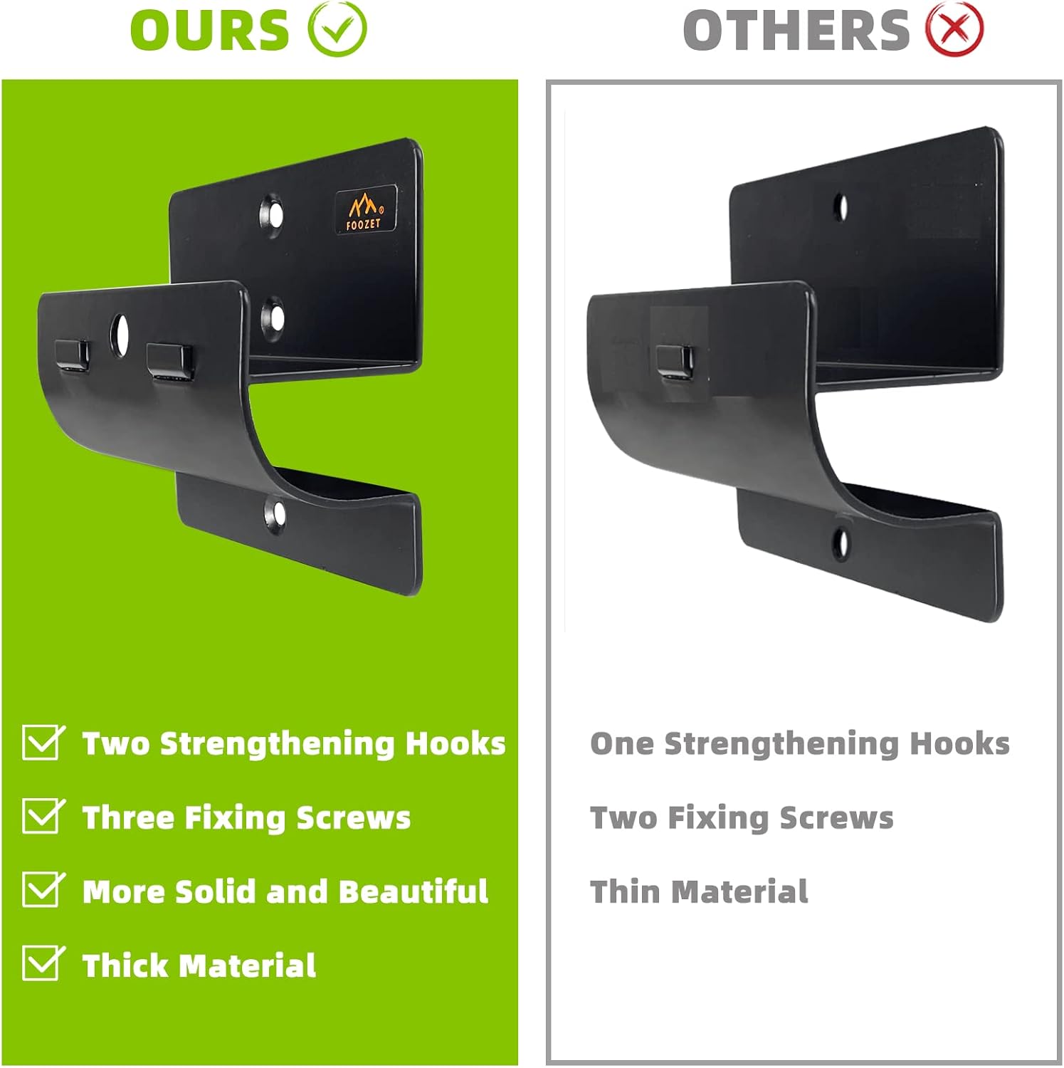 Foozet Ladder Hanger for Garage Wall, Heavy Duty Ladder Storage for Folding Chair, Wall Mount Wheelbarrow, Patio Furniture, High Support Save Space in Garden, Shed Or Workshop and More, 2 Pack