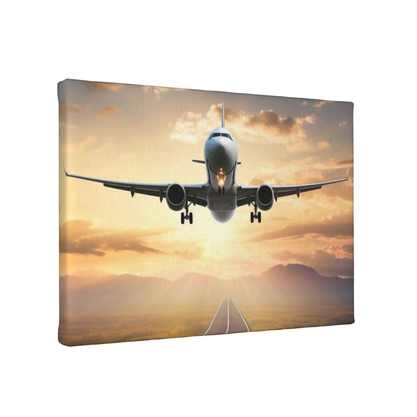 YKLJG Airplane Printed Wall Art Canvas Painting 30x20 CM Wooden Framed Picture Painting Artwork Prints for Bedroom Kitchen Home Office Decor