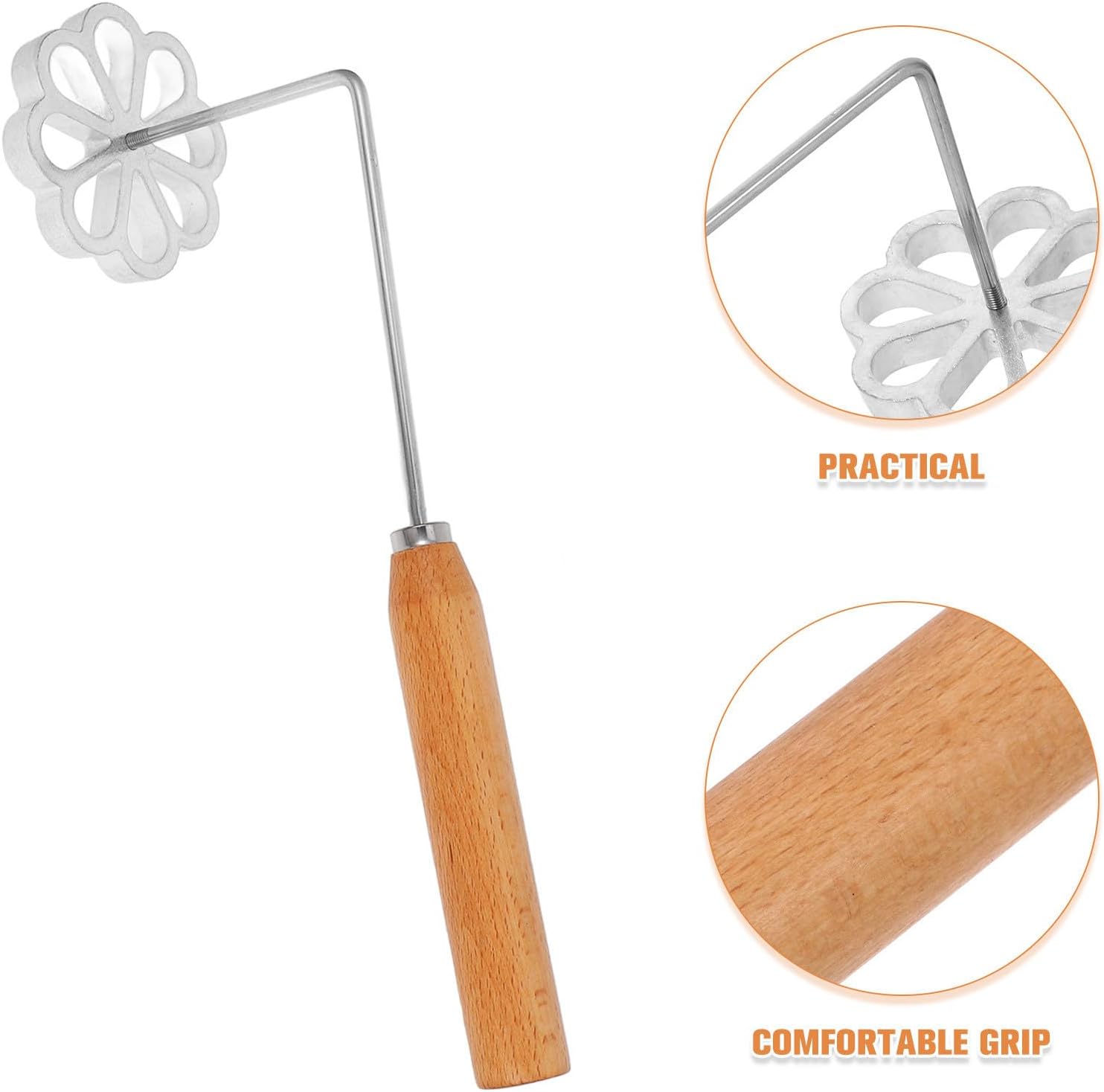 Non Stick Fried Snack Mold with Long Wooden Handle, Silver