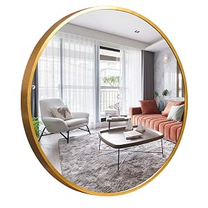 NeuType Round Mirror Metal Framed Wall-Mounted Mirror Hanging Mirror for Bathroom Washroom Bedroom Living Room Golden 24 x